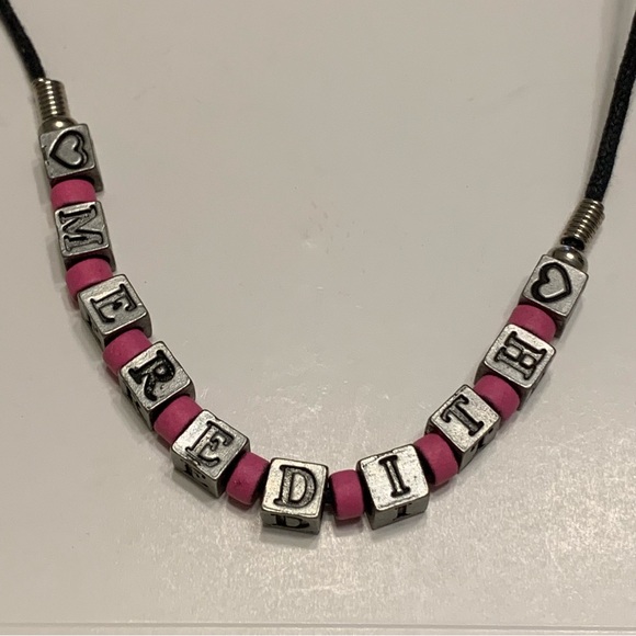 Vintage PEWTER Letter & Heart Cubes with Pink Acrylic beads Necklace 16” Black - Picture 6 of 9